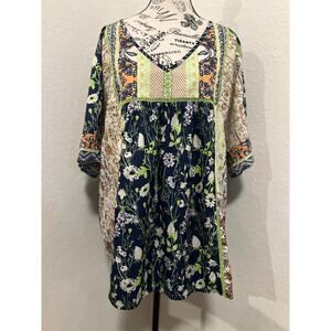 Noracora Patchwork Floral Blouse XL Bohemian Mixed Print Top Boho Lightweight